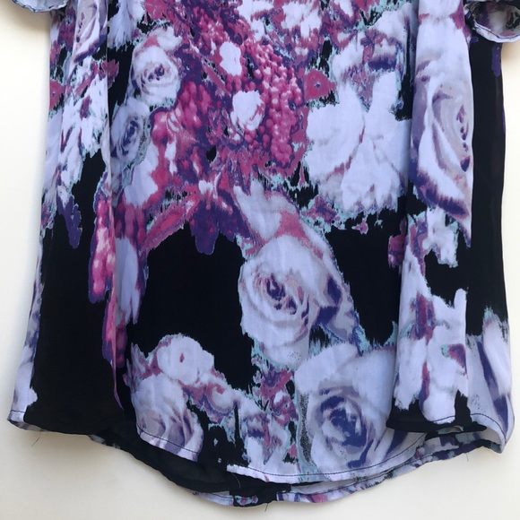 I ❤️ RONSON Purple Floral Short Sleeve BLOUSE SZ LARGE - Picture 2 of 6